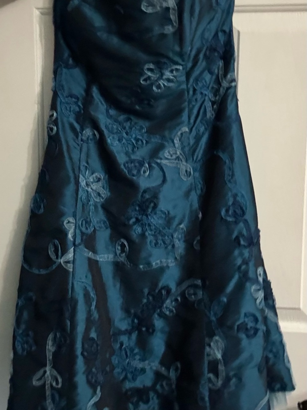 Vintage Jessica McClintock Teal Taffeta Strapless Mini Dress - Picture 4 of 10